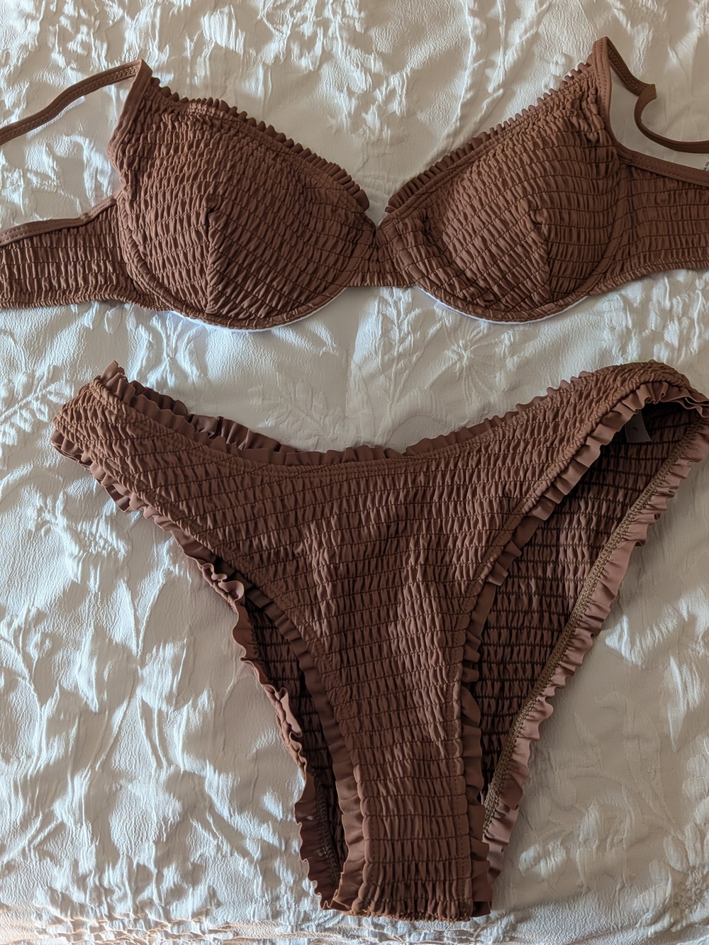 Shein Ruffle Bikini Set - Chocolate Brown